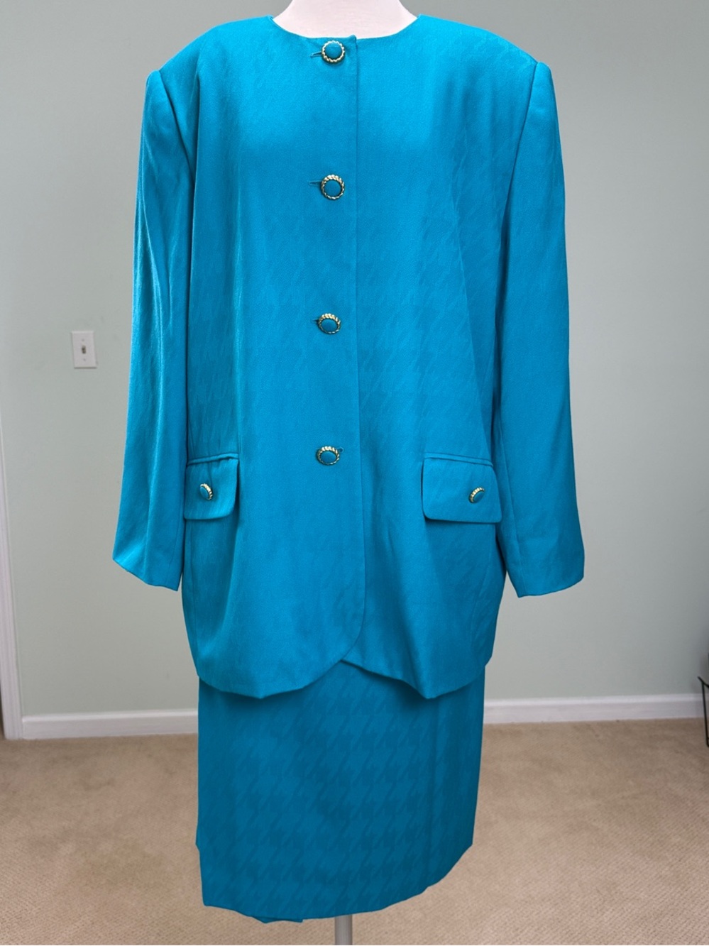 Vintage Worthington Woman 24W Skirt Suit Teal Turquoise Jacquard 2 Piece Suit